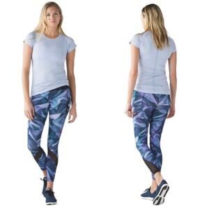 Lululemon Womens leggings blue purple green abstract pockets Size 8